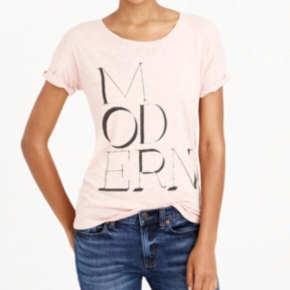 J.Crew S / M Modern Graphic Tee T-Shirt Blush Pink Black & Gold Letters - Picture 1 of 14